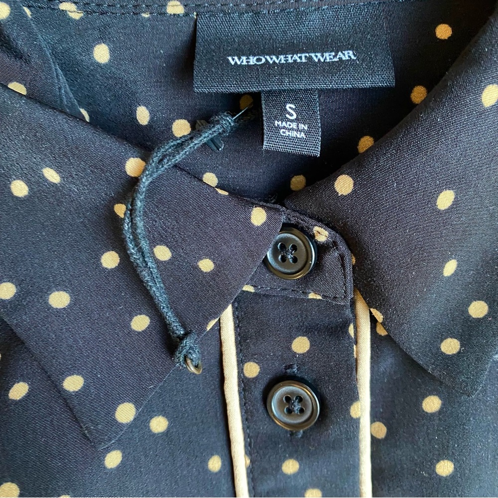 Who What Wear Polka Dot Piped Shirt Dress Black/ Taupe, Size S - Picture 9 of 9